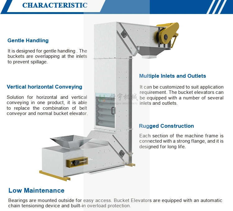 Positive Discharge Z Type Bucket Elevator Chip Conveyor System for Bulk Materials