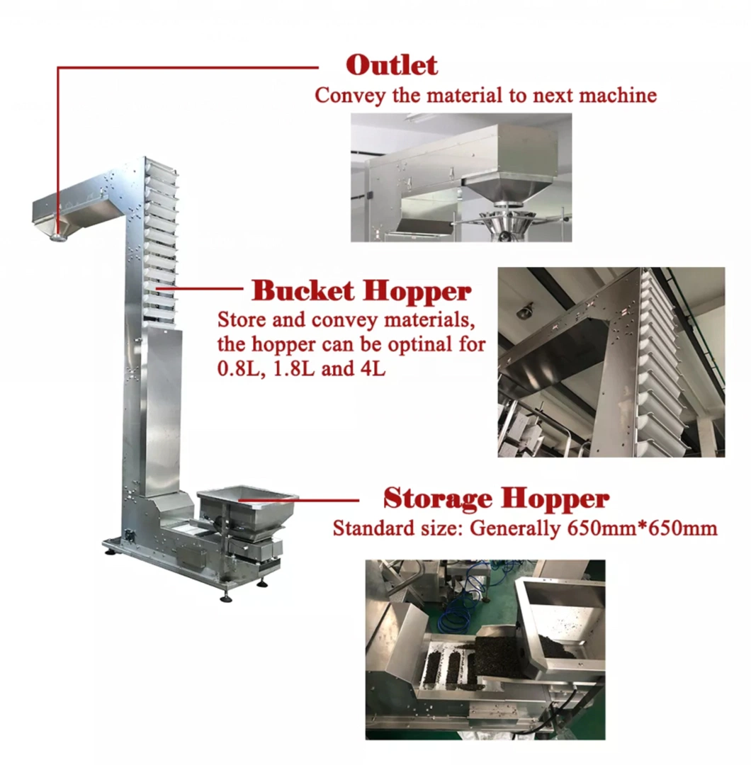 Z Type Bucket Elevator Bucket Chain Belt Conveyor, Conveyor System for Nuts, Chips, Frozen Food