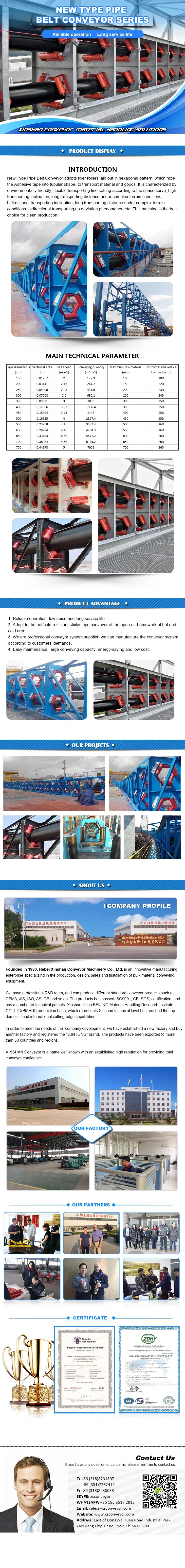 Customized Superior Quality Large Conveying Capacity Heavy Duty Pipe Belt Conveyor